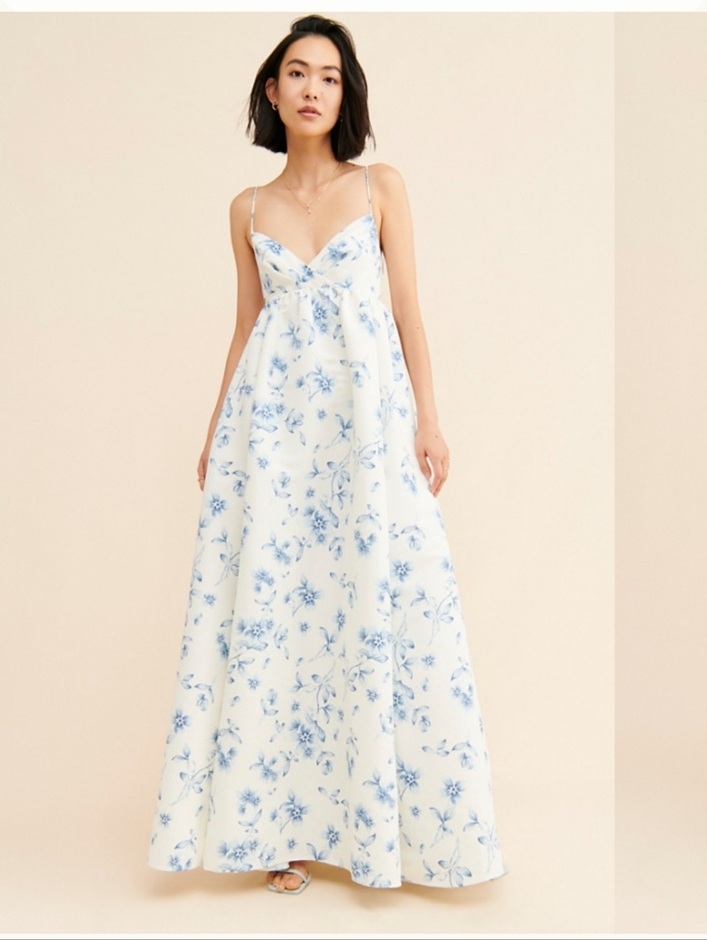 SACHI & BABI PALM WE LGOWN MAXI DRESS BLUE FORAL ADJUSTABLE STRAPS SIDE POCKETS - Picture 1 of 16